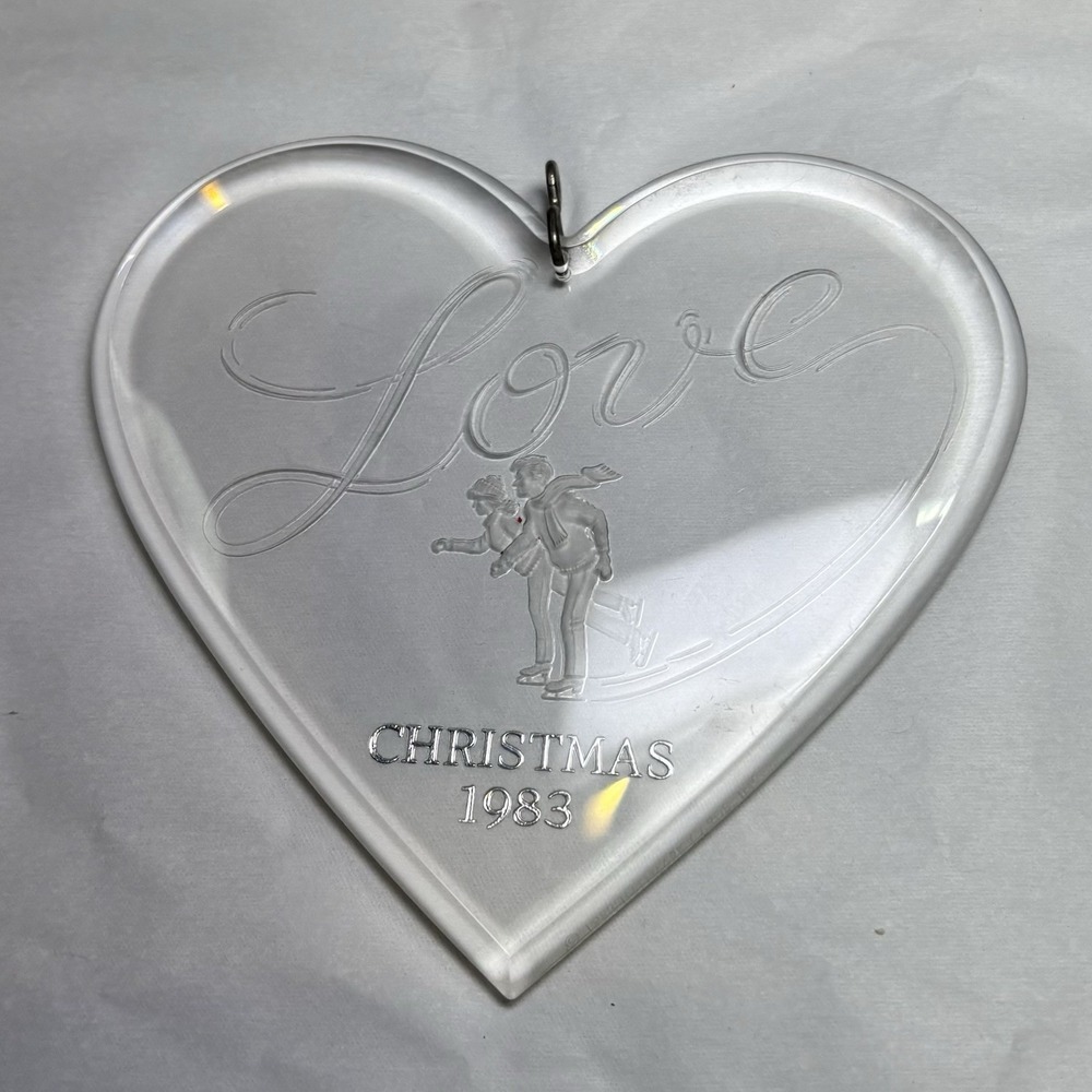 Hallmark 1983 Acrylic Heart Love Skaters Christmas Ornament